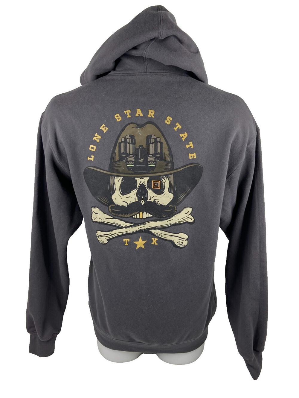 5.11 Tactical Men Medium Gray Hoodie Lone Star State Skull Crossbones Texas
